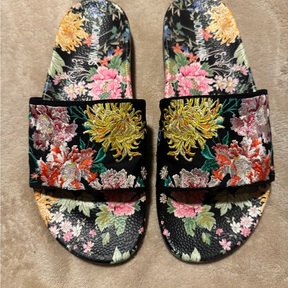 Johnny Was Black and Yellow Slide Sandals